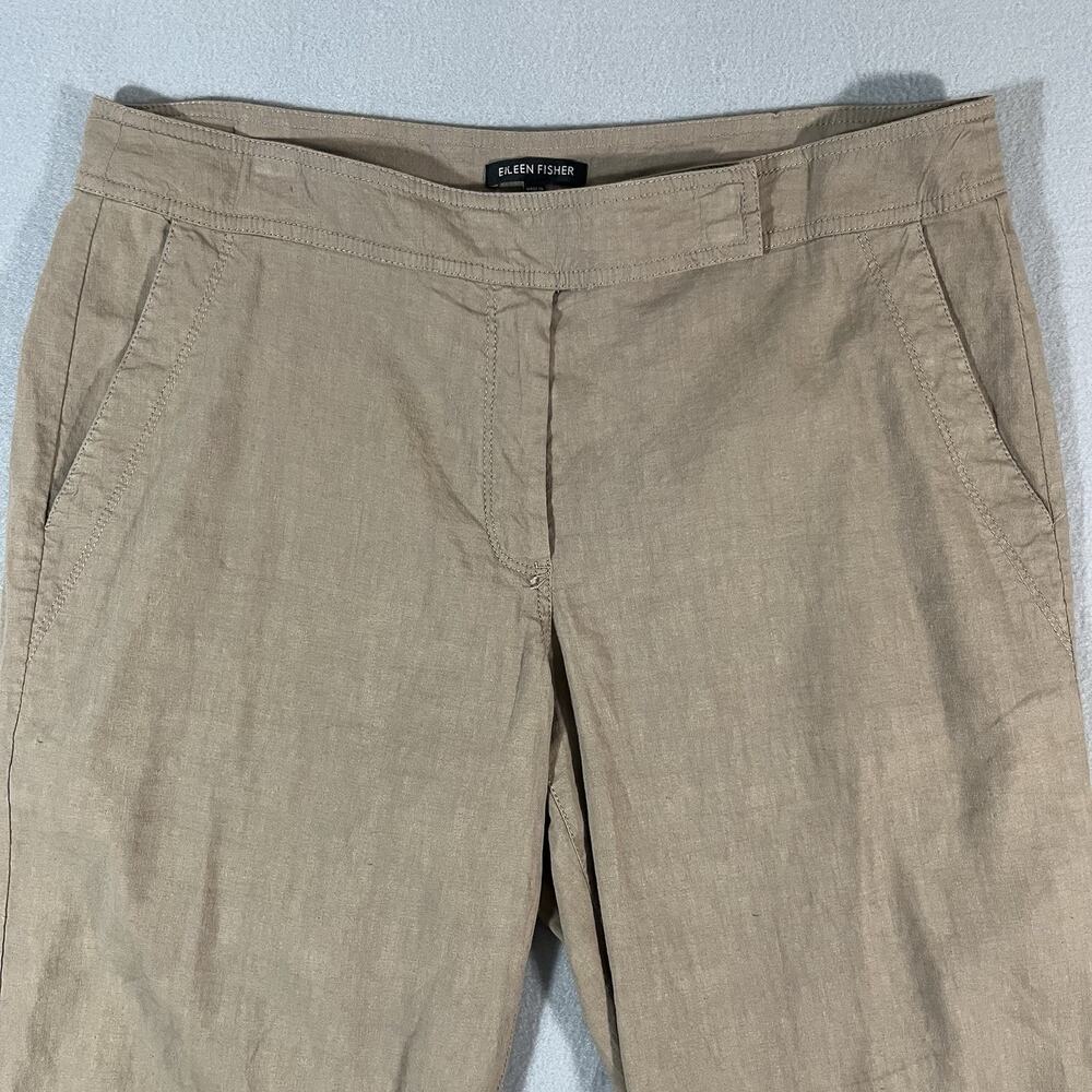 Eileen Fisher Linen Straight Leg Tan Size 12 Clasp‎ Closure Mid Rise Stretch - Picture 2 of 11